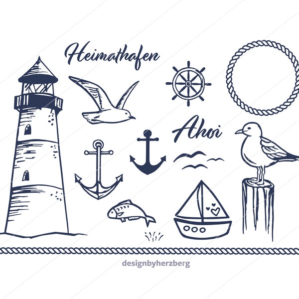 Maritime plotter file "coastal love" svg png dxf