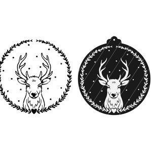 Plotter file &quot;Deer wreath&quot; with pendant - Christmas/Winter, Svg Dxf Png