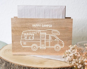 Napkin holder camper made of wood "Happy Camper" camping