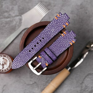 Handmade Purple Stingray Leather Watch Strap for Oris Aquis, Tissot PRX