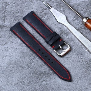 Bespoke Black Red Babele Leather Watch Strap for Omega Watch 16mm 17mm 18mm 19mm 20mm 21mm 22mm 23mm 24mm