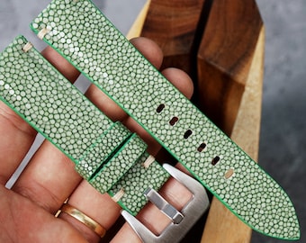Bespoke Mint Green Stingray Leather Watch Strap, Handmade Mint Green Watch Band 16mm 17mm 18mm 19mm 20mm 21mm 22mm 24mm 26mm