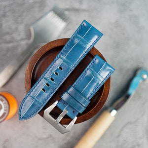 Bespoke Blue Exotic Leather Watch Strap, Handmade Custom Watch Band 16mm,18mm,20mm,22mm,24mm,26mm
