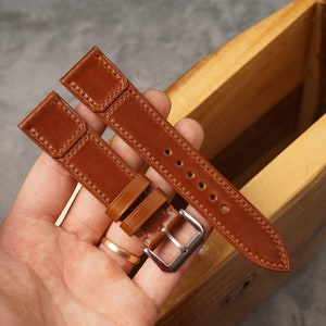 Handmade Cognac Shell Cordovan Leather Watch Strap for jlc re verso, Double Folded Brown Watch Strap 16mm,17mm,18mm,19mm,20mm,21mm,22mm,24m