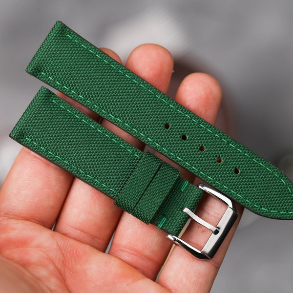 Bracelet de montre en cuir vert foncé sur mesure, bracelet de montre en toile 16mm, 17mm, 18mm, 19mm, 20mm, 21mm, 22mm, 23mm, 24mm, 26mm