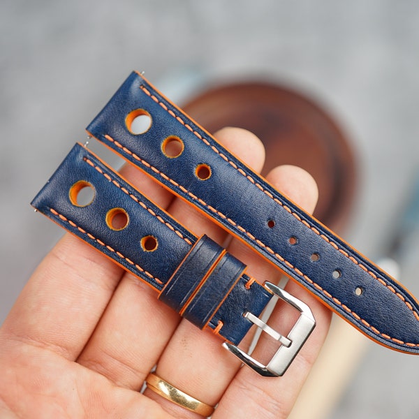 Bespoke Racing Navy Orange Watch Strap, Navy Rally Watch Strap, Omega Watch Band 19mm,20mm,21mm,22mm