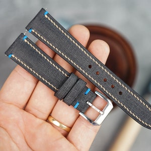 Bespoke Black Babele Leather Watch Straps, Vintage Watch Band 16mm,18mm,19mm,20mm,21mm,22mm,24mm,26mm
