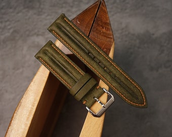 Bespoke Olive Leather Watch Strap, Olive Pueblo Leather Watch Band 16mm,17mm,18mm,19mm,20mm,21mm, 22mm, 24mm,26mm