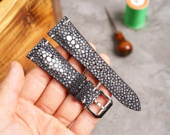 Bespoke Black Stingray Leather Watch Strap for Tudor, Oris 18mm 19mm 20mm 21mm 22mm 23mm 24mm
