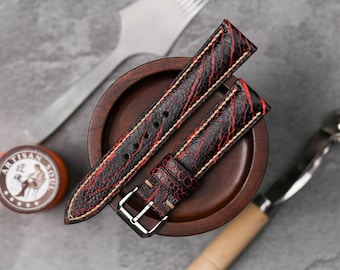 Bracelet de montre noir bordeaux sur mesure, bracelet de montre mince, personnalisé 16 mm, 18 mm, 19 mm, 20 mm, 21 mm, 22 mm, 24 mm, 26 mm, choix de boucle