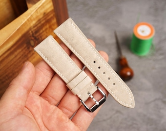 Bespoke Cream Beige Taupe Canvas Watch Strap for Tudor, Oris 16mm 17mm 18mm 19mm 20mm 21mm 22 mm 23mm