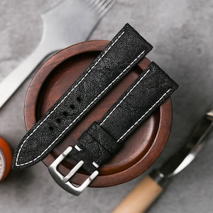 Custom Black Leather Watch Strap, Vintage Watch Band 16mm,18mm,19mm,20mm,21mm,22mm,24mm,26mm