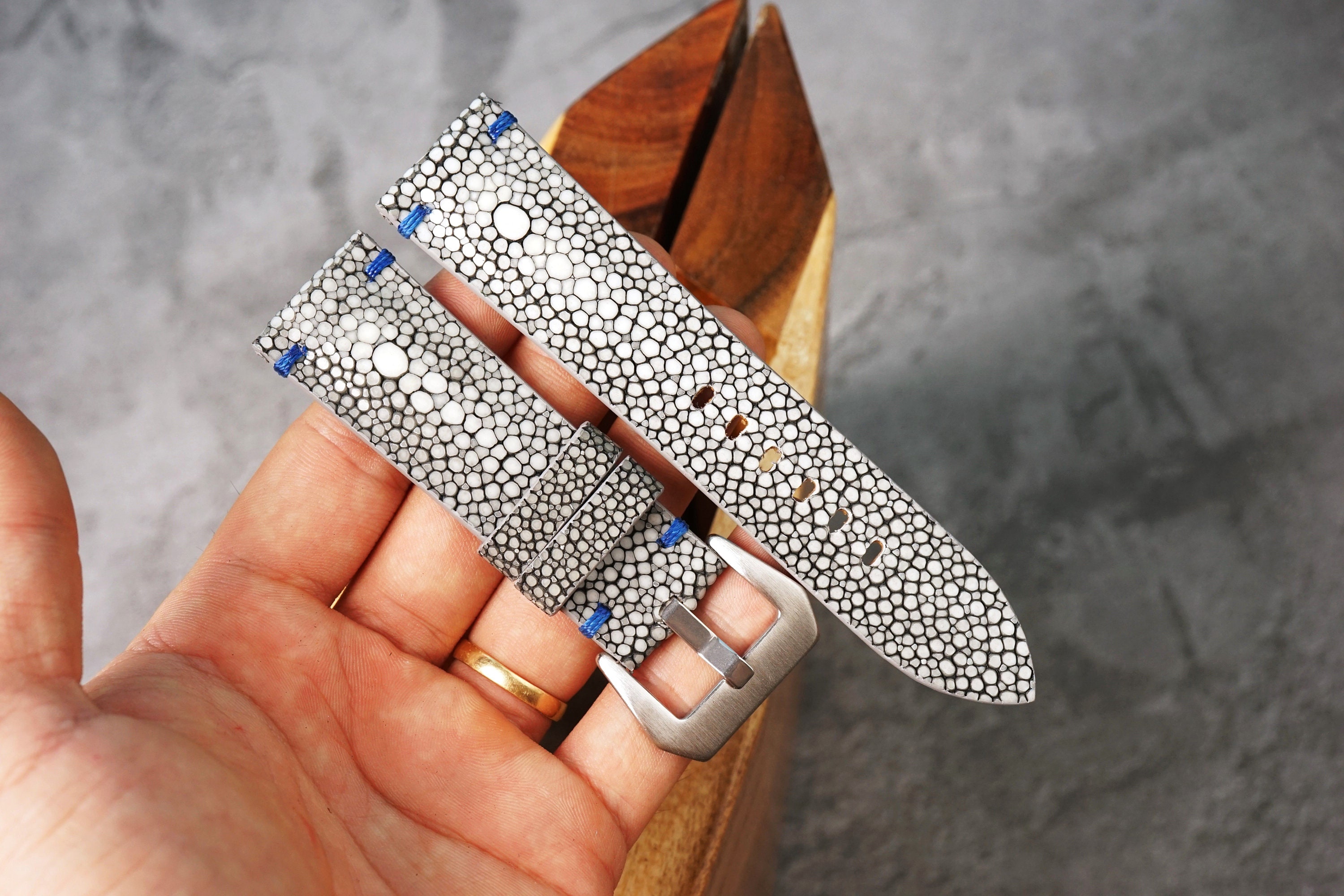 Bespoke Gray Stingray Leather Watch Strap, Handmade Grey Leather Watch Band 16mm 17mm 18mm 19mm 20mm 21mm 22mm 23mm 24mm 26mm