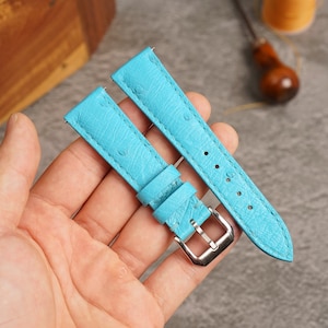Bespoke Baby Blue Ostrich Leather Watch Strap for Tank Watch Must and Solo 16mm 17mm 18mm 19mm 20mm 21mm 22mm 23mm 24mm