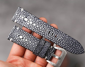 Black Stingray Leather Watch Strap, Panerai Watch Strap 20mm,22mm,24mm,26mm, Customize, Choice of Width, Choice of Buckle