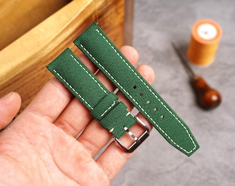 Bespoke Green Sailcloth Canvas Watch Strap for Tudor, Oris 16mm 17mm 18mm 19mm 20mm 21mm 22mm 23mm 24mm