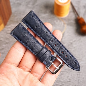 Bespoke Navy Ostrich Leather Watch Strap for Tank Watch Must and Solo 16mm 17mm 18mm 19mm 20mm 21mm 22mm 23mm 24mm