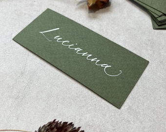 Olive Green Flat Rectangular Place Cards | Wedding Setting | Event, Party | Stationery