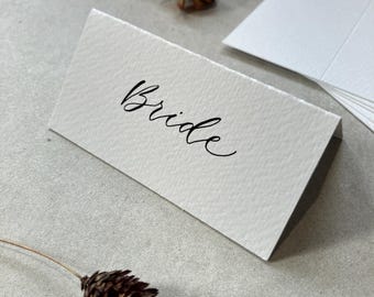 Textured White Tent Fold Place Cards | Wedding Setting | Event, Party | Stationery | Monochrome