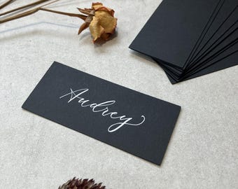 Black Flat Rectangular Place Cards | Wedding Setting | Event, Party | Stationery