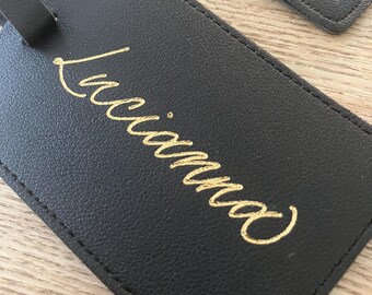 Calligraphy Hot Foiled Faux Leather Luggage Tags | Personalised Hand Lettered