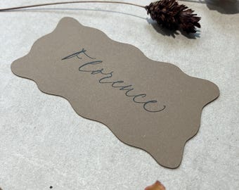 Calligraphy Wavy Edge Place Cards With Black Ink: 10 Colours Available - Weddings & Events