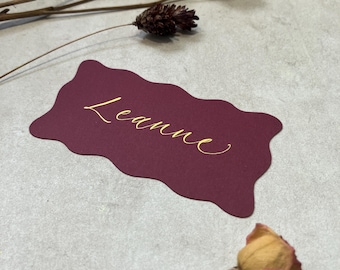 Calligraphy Wavy Edge Place Cards With Gold Ink: 15 Colours Available - Weddings & Events