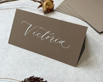 Taupe Light Brown Tent Fold Place Cards | Wedding Setting | Event, Party | Stationery