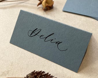 Dusty Blue Tent Fold Place Cards | Wedding Setting | Event, Party | Stationery
