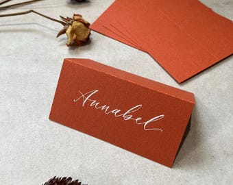 Terracotta Burnt Orange Tent Fold Place Cards | Wedding Setting | Event, Party | Stationery