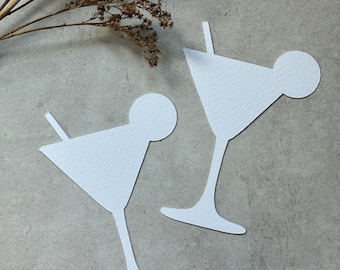 Blank Martini Glass Cocktail Place Cards: DIY Wedding Event Party Calligraphy, Textured Paper