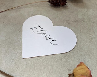 Calligraphy Love Heart Place Cards With Black Ink: 8 Colours Available - Weddings & Events