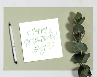 Happy St Patrick's Day Modern Calligraphy Greetings Card - Irish Celebration | Shamrock
