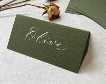 Olive Green Tent Fold Place Cards | Wedding Setting | Event, Party | Stationery