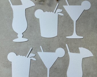 Blank Mixed Cocktail Glass Place Cards: DIY Wedding Event Party Calligraphy, Textured Paper