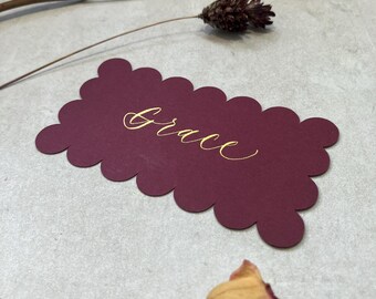 Calligraphy Scalloped Edge Place Cards With Gold Ink: 15 Colours Available - Weddings & Events