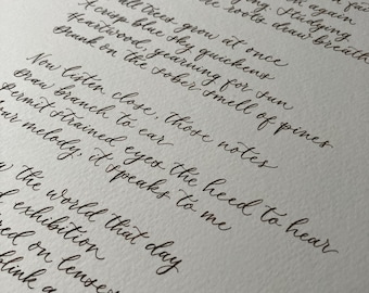 Handwritten calligraphy style custom piece - poem, quote, verse, song lyrics, letter A3 A4
