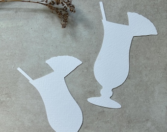 Blank Pina Colada Glass Cocktail Place Cards: DIY Wedding Event Party Calligraphy, Textured Paper