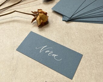 Dusty Blue Flat Rectangular Place Cards | Wedding Setting | Event, Party | Stationery