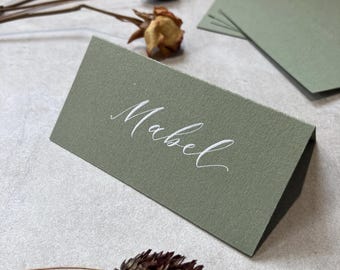 Moss Sage Green Tent Fold Place Cards | Wedding Setting | Event, Party | Stationery