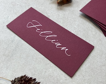 Deep Red Burgundy Flat Rectangular Place Cards | Wedding Setting | Event, Party | Stationery