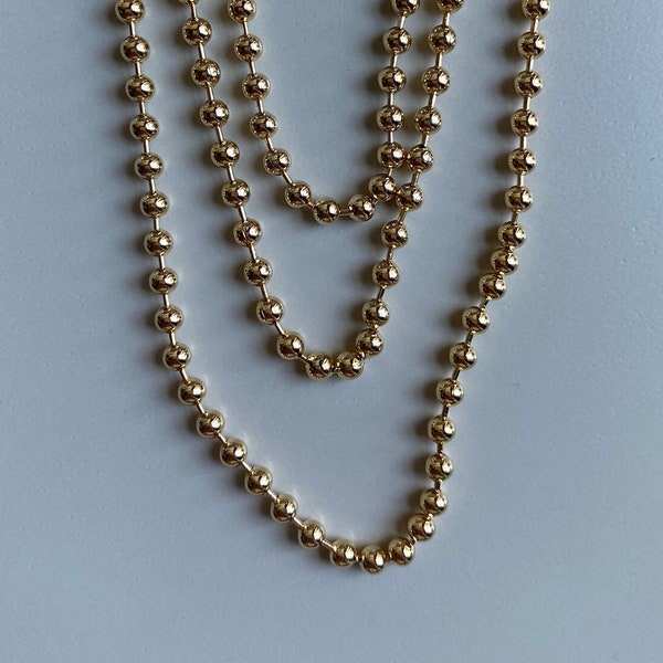18K Gold Filled Beaded Necklace, Gold Bead Necklace, Gold Ball Chain, Gold Bead Chain, Unisex Gold Filled Necklace, Gold Filled Chain