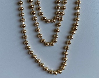 18K Gold Filled Beaded Necklace, Gold Bead Necklace, Gold Ball Chain, Gold Bead Chain, Unisex Gold Filled Necklace, Gold Filled Chain