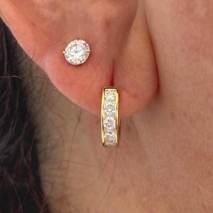 Dainty Moissanite Huggie Hoop Earrings, Gold Vermeil Earrings For Her, Small Moissanite Hoop Earrings, Minimalist Diamond Hoop Earrings