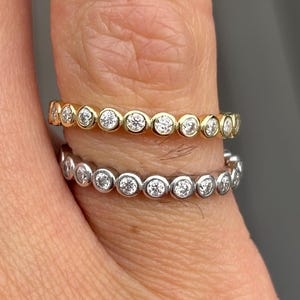 Dainty Moissanite Eternity Ring: 14K Gold Vermeil Stacking Band