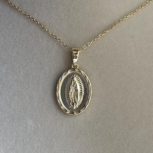 Minimalist Virgin Mary Charm Necklace, Gold Virgin Mary Medallion, Dainty Religious Charm Necklace, Gift For Her, Oval Charm Pendant