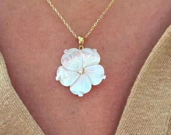 ネックレス・ペンダント [SILVER925] Mother of pearl Flower Egg Chain Necklace Genuine Mother of Pearl Flower Necklace, Flower Necklace