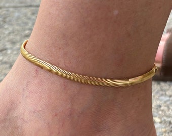 18K Gold Filled Snake Anklet, Gold Herringbone Anklet, Gold Filled Anklet, Snake Chain Anklet, Minimalist Anklet, Waterproof Anklet Bracelet