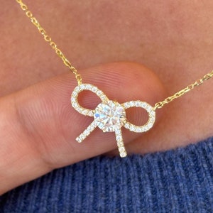 Moissanite Bow Necklace - Etsy