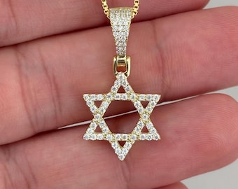 Small Moissanite Star of David Necklace: Gold Vermeil Religious Charm Pendant